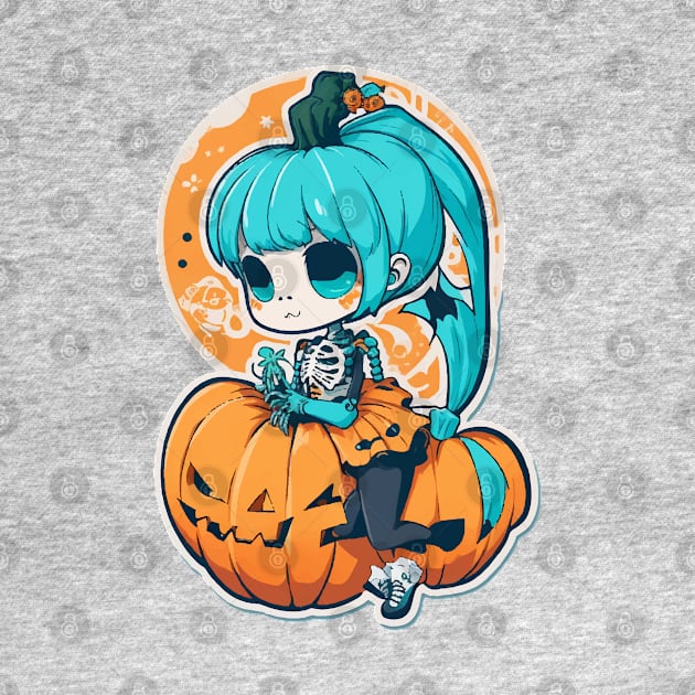 Halloween Skeleton Kawaii Girl by CatCoconut-Art